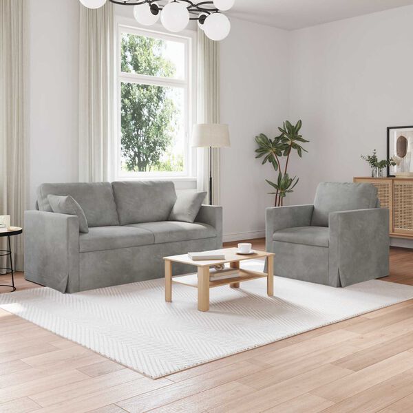 vidaXL Set pohovek 2 pcs Světle &scaron;ed&aacute; 158 x 78 x 80 cm samet