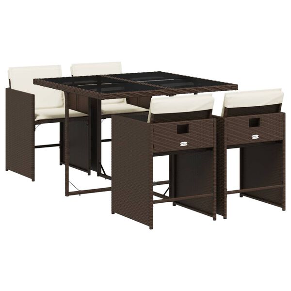 vidaXL 5d&iacute;ln&yacute; zahradn&iacute; j&iacute;deln&iacute; set s podu&scaron;kami hněd&yacute; polyratan