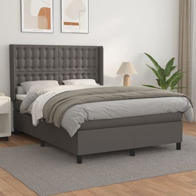 vidaXL Box spring postel s matrací šedá 140 x 190 cm umělá kůže