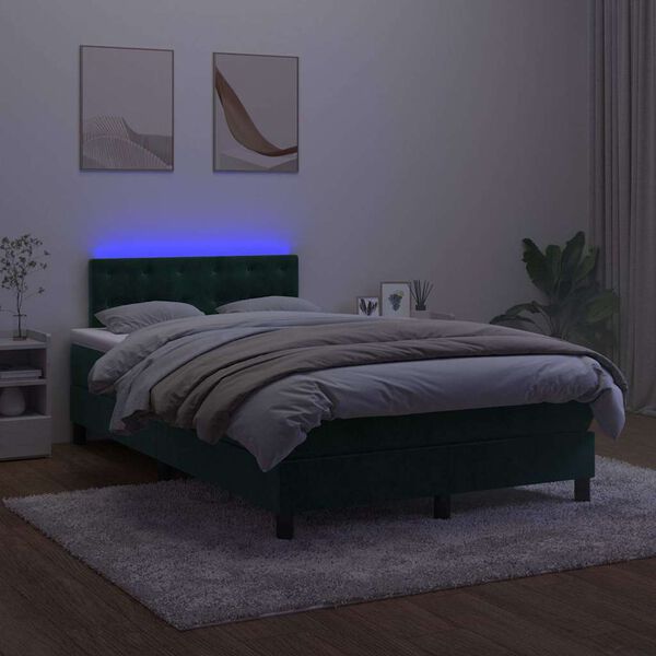 vidaXL Box spring postel s matrac&iacute; a LED tmavě zelen&aacute; 120x190 cm samet