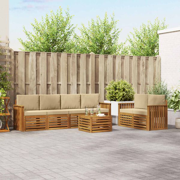 vidaXL Venkovn&iacute; pohovkov&aacute; souprava 7 pcs Přirozen&aacute; a B&eacute;žov&aacute;