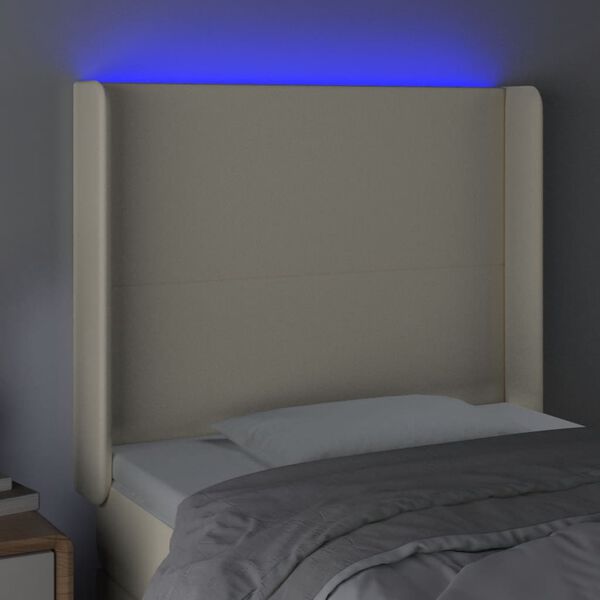 vidaXL Čelo postele s LED kr&eacute;mov&eacute; 103 x 16 x 118/128 cm uměl&aacute; kůže