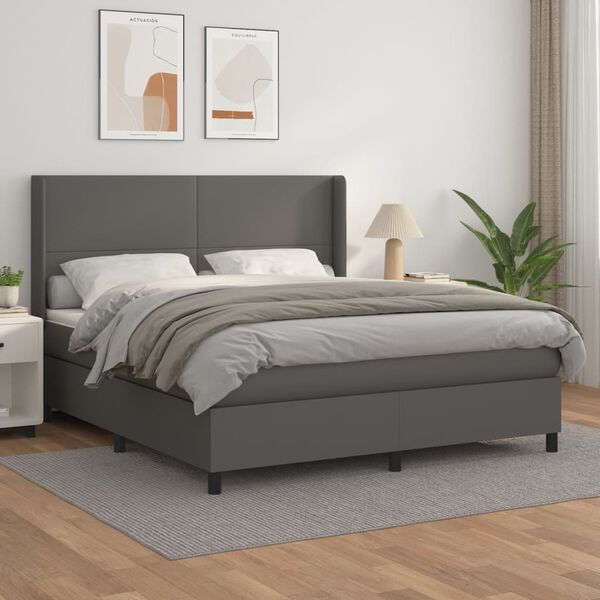 vidaXL Box spring postel s matrac&iacute; &scaron;ed&aacute; 160x200 cm uměl&aacute; kůže