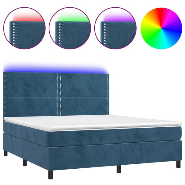 vidaXL Box spring postel s matrac&iacute; a LED tmavě modr&aacute; 160x200 cm samet