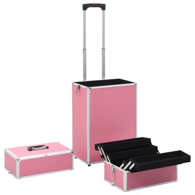 vidaXL Kosmetický kufřík na kolečkách hliník růžový