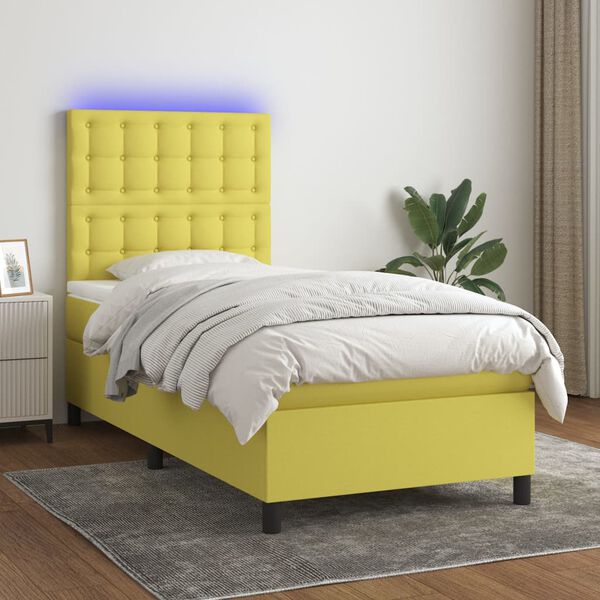 vidaXL Box spring postel s matrac&iacute; a LED zelen&aacute; 100x200 cm textil