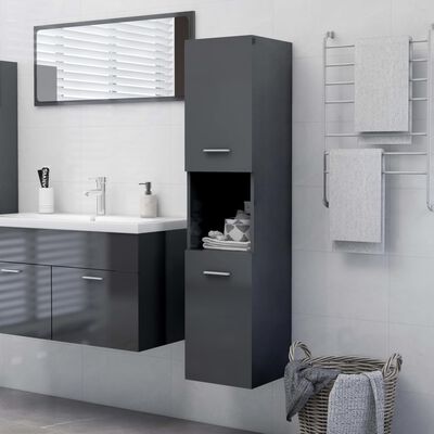 vidaXL Koupelnová skříňka šedá vysoký lesk 30x30x130 cm dřevotříska