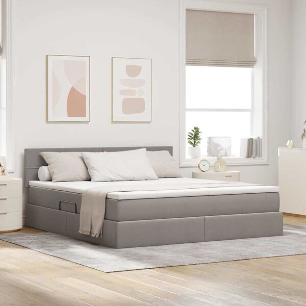 vidaXL Postel s &uacute;ložn&yacute;m prostorem a matrac&iacute; s čelo Taupe 160 x 200 cm