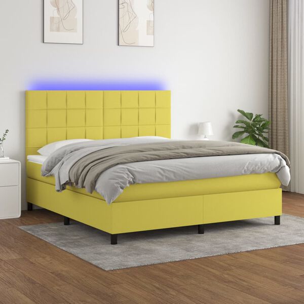 vidaXL Box spring postel s matrac&iacute; a LED zelen&aacute; 180x200 cm textil