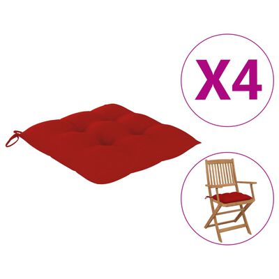 vidaXL Polstry na židle, 4 ks, červené, 40x40x8 cm