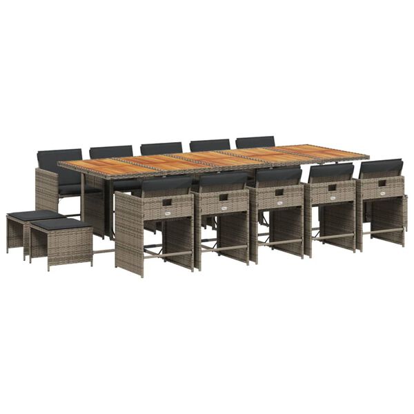 vidaXL 15d&iacute;ln&yacute; zahradn&iacute; j&iacute;deln&iacute; set s podu&scaron;kami &scaron;ed&yacute; polyratan