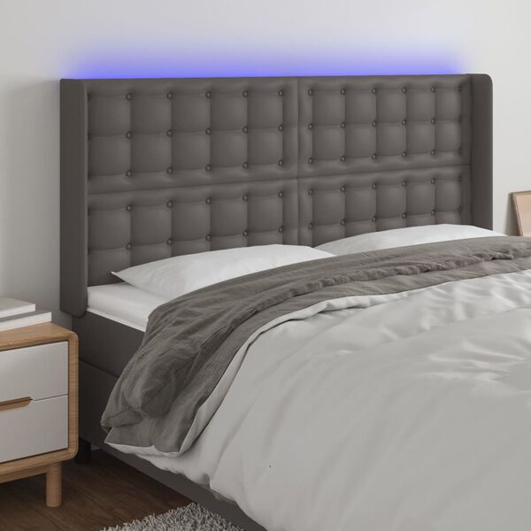 vidaXL Čelo postele s LED &scaron;ed&eacute; 183 x 16 x 118/128 cm uměl&aacute; kůže