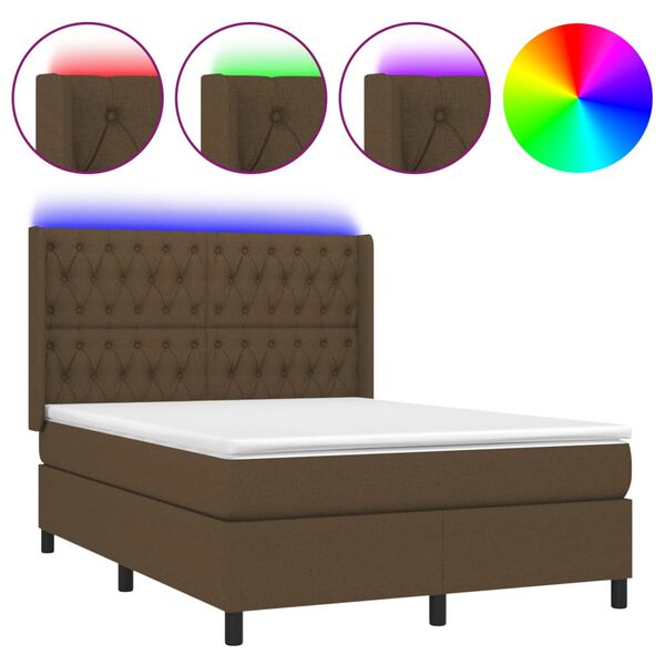 vidaXL Box spring postel s matrac&iacute; a LED tmavě hněd&aacute; 140x200 cm textil