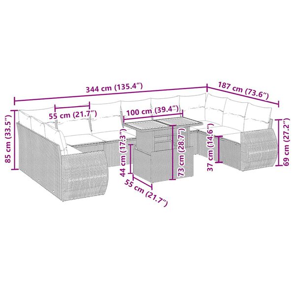 vidaXL 11d&iacute;ln&yacute; zahradn&iacute; sedac&iacute; souprava s podu&scaron;kami b&eacute;žov&yacute; polyratan