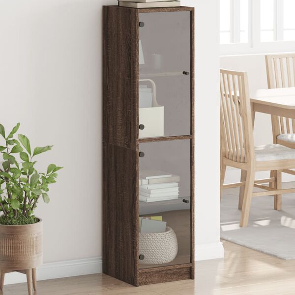vidaXL Highboard se skleněn&yacute;mi dv&iacute;řky hněd&yacute; dub 35 x 37 x 142 cm