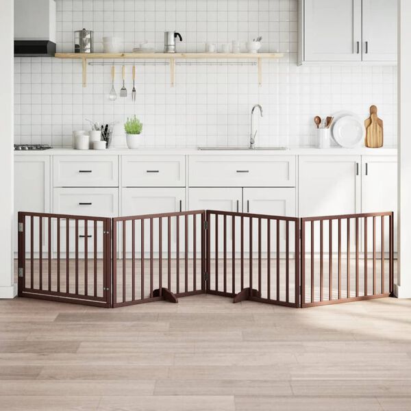 vidaXL Ps&iacute; branka s dv&iacute;řky, skl&aacute;dac&iacute;, 4 panely, hněd&aacute;, 320 cm, topolov&eacute; dřevo