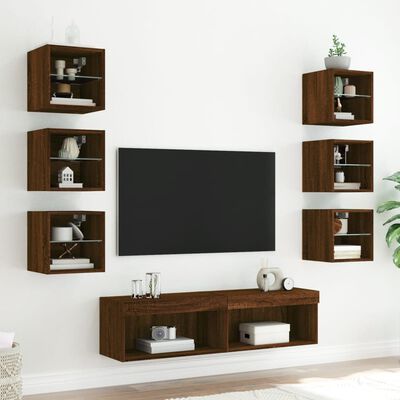 vidaXL 8dílná obývací stěna s LED hnědý dub kompozitní dřevo