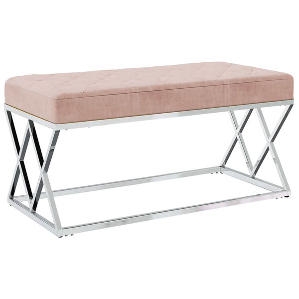 vidaXL Lavice růžov&aacute; samet a nerezov&aacute; ocel