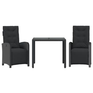 vidaXL 3d&iacute;ln&yacute; bistro set s podu&scaron;kami čern&yacute; polyratan