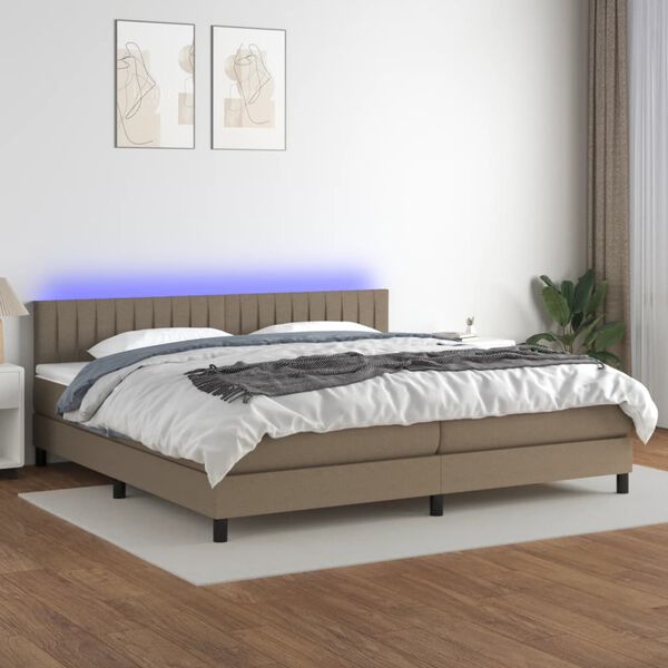 vidaXL Box spring postel s matrac&iacute; a LED taupe 200x200 cm textil