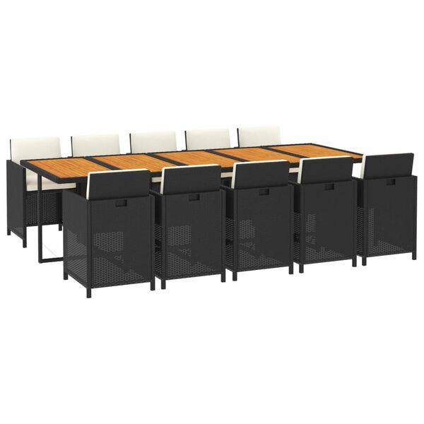 vidaXL 11d&iacute;ln&yacute; zahradn&iacute; j&iacute;deln&iacute; set s podu&scaron;kami polyratan čern&yacute;