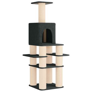 vidaXL Kočič&iacute; strom se &scaron;krabac&iacute;mi sloupky sisal Tmavě &scaron;ed&aacute; 180 cm