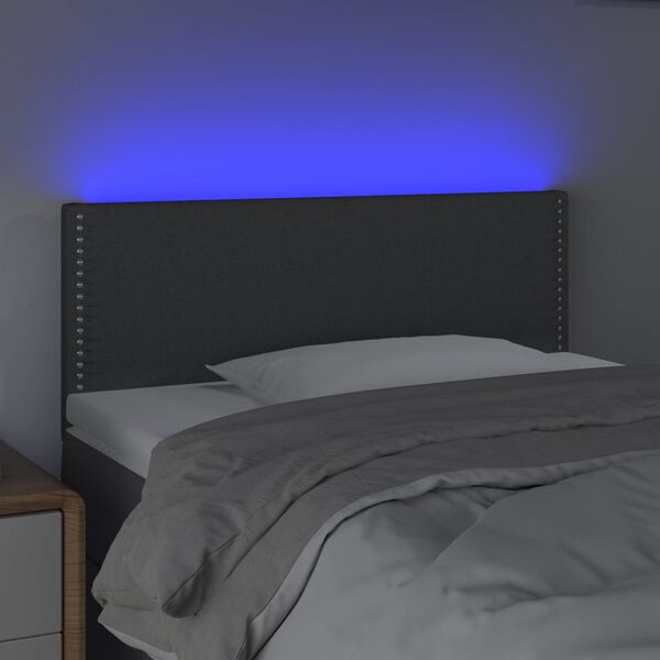 vidaXL Čelo postele s LED tmavě &scaron;ed&eacute; 100x5x78/88 cm textil