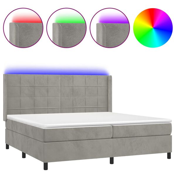 vidaXL Box spring postel s matrac&iacute; a LED světle &scaron;ed&aacute; 200x200 cm samet