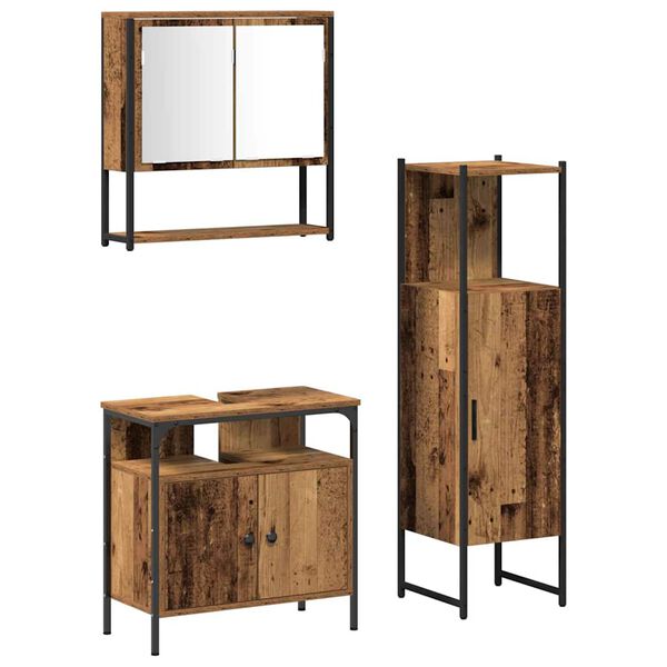 vidaXL Sada koupelnov&eacute;ho n&aacute;bytku s polic&iacute; 3 pcs Hněd&aacute; Kompozitn&iacute; dřevo