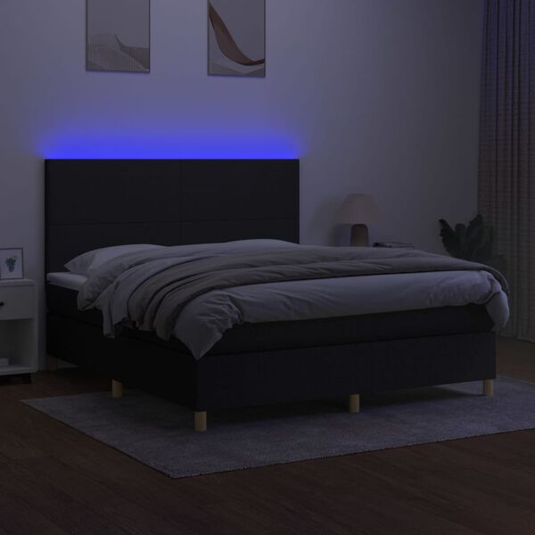 vidaXL Box spring postel s matrac&iacute; a LED čern&aacute; 160x200 cm textil