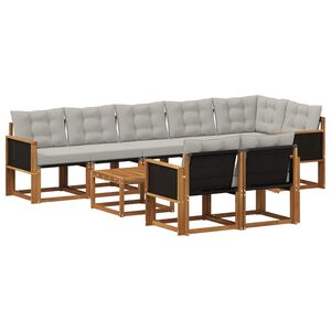 vidaXL Venkovn&iacute; pohovkov&aacute; souprava 9 pcs Př&iacute;rodn&iacute; a světle &scaron;ed&aacute;