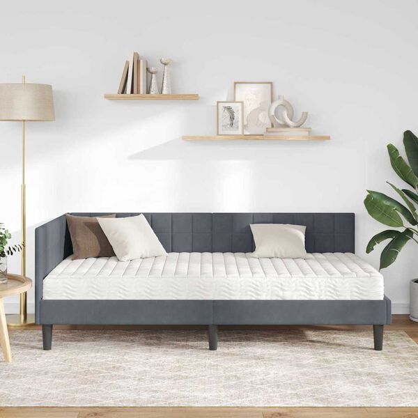 vidaXL Rohov&yacute; r&aacute;m postele s matrac&iacute; s čelo 2 pcs &Scaron;ed&aacute; samet