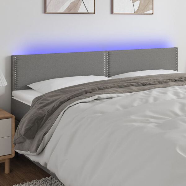 vidaXL Čelo postele s LED tmavě &scaron;ed&eacute; 160x5x78/88 cm textil