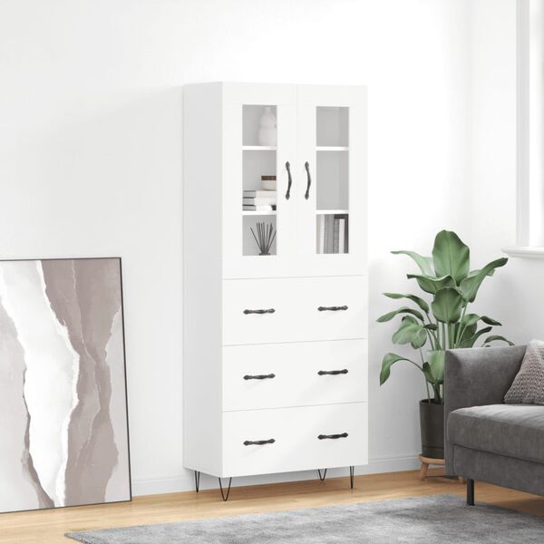 vidaXL Skř&iacute;ň highboard b&iacute;l&aacute; 69,5 x 34 x 180 cm kompozitn&iacute; dřevo