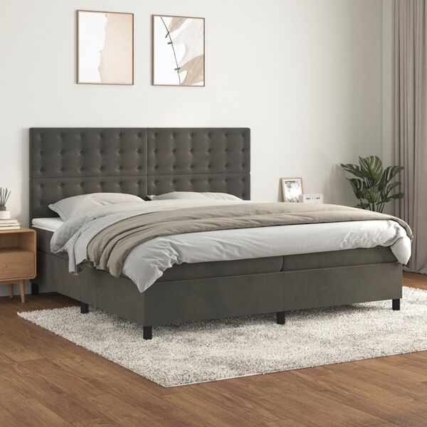 vidaXL Box spring postel s matrac&iacute; tmavě &scaron;ed&aacute; 200x200 cm samet