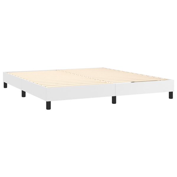 vidaXL Box spring postel s matrac&iacute; b&iacute;l&aacute; 160x200 cm uměl&aacute; kůže