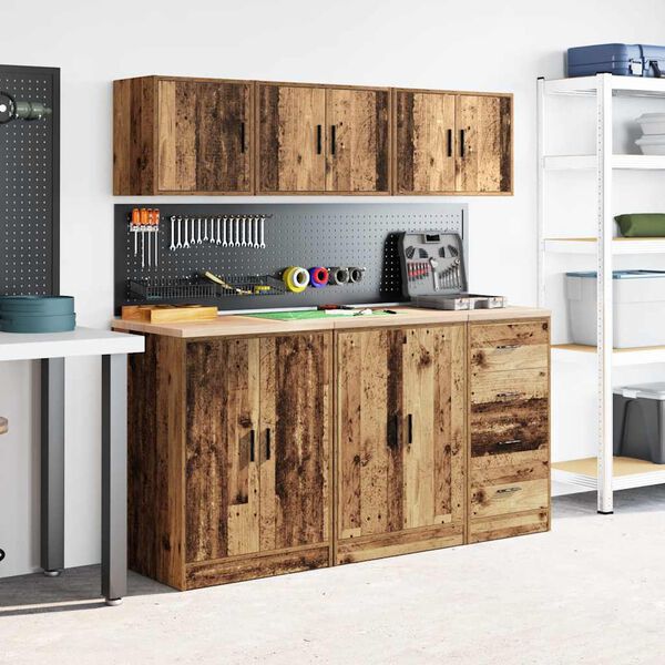 vidaXL Skříň na zeď do garáže staré dřevo, z konstrukčního dřeva