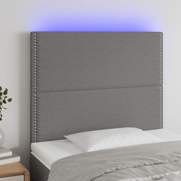 vidaXL Čelo postele s LED tmavě &scaron;ed&eacute; 80x5x118/128 cm textil