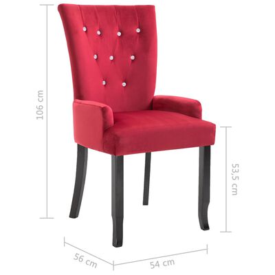 vidaXL Jídelní židle s područkami červená samet