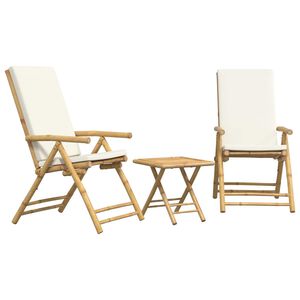 vidaXL 3d&iacute;ln&yacute; skl&aacute;dac&iacute; bistro set s kr&eacute;mově b&iacute;l&yacute;mi podu&scaron;kami bambus