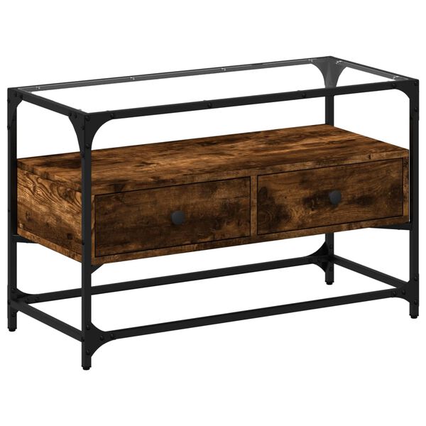 vidaXL TV skř&iacute;ňka se skleněnou deskou kouřov&yacute; dub 80x35x51 cm kompozit