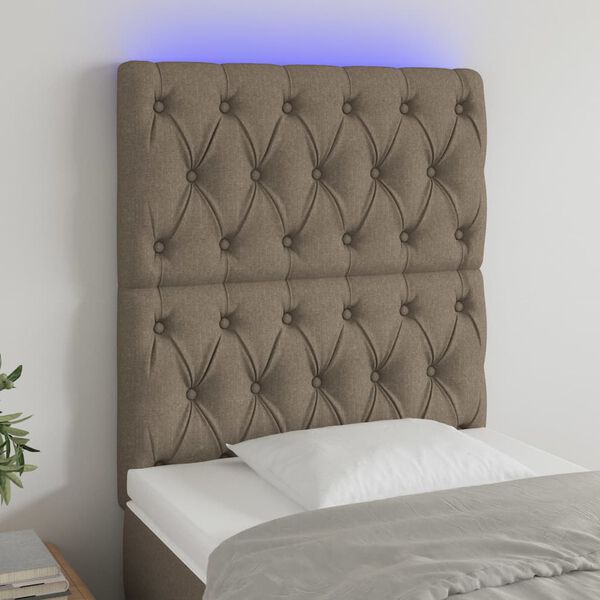 vidaXL Čelo postele s LED taupe 80x7x118/128 cm textil