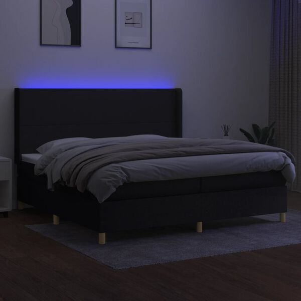 vidaXL Box spring postel s matrac&iacute; a LED čern&aacute; 200x200 cm textil