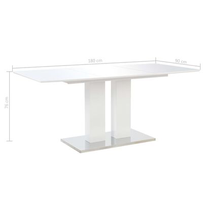 vidaXL Jídelní stůl vysoký lesk bílý 180 x 90 x 76 cm MDF