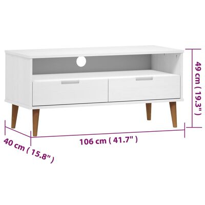 vidaXL TV stolek MOLDE bílý 106 x 40 x 49 cm masivní borové dřevo