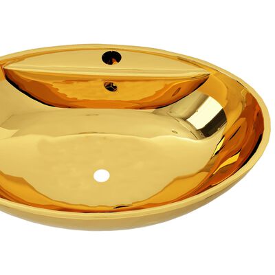 vidaXL Umyvadlo s přepadem zlaté 58,5 x 39 x 21 cm keramika