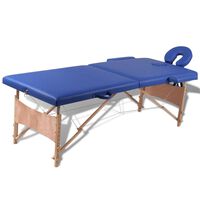 vidaXL Modrý skládací masážní stůl se 2 zónami a dřevěným rámem