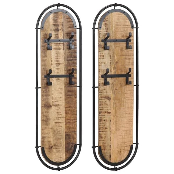 vidaXL N&aacute;stěnn&eacute; vě&scaron;&aacute;ky se 4 h&aacute;čky 2 ks masivn&iacute; hrub&yacute; mangovn&iacute;k