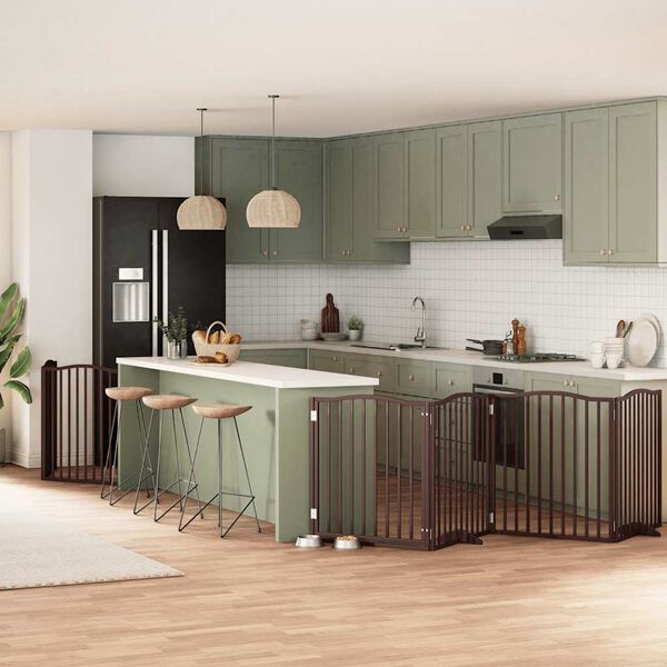 vidaXL Z&aacute;brana pro psy s dv&iacute;řky skl&aacute;dac&iacute; 6 panelů hněd&aacute; 480 cm topol