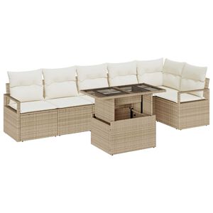 vidaXL Sada zahradn&iacute;ch pohovek s &uacute;loži&scaron;těm 7 pcs B&eacute;žov&aacute; Poly ratan